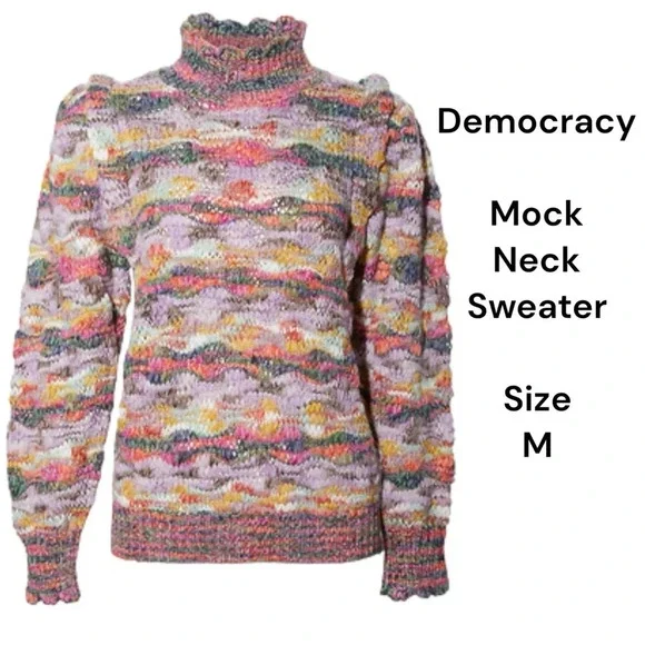 Democracy mock neck pink purple gray variegated sweater size Medium - Picture 4 of 12